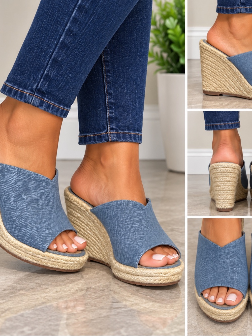 Stuart Weitzman Light Blue Espadrille Wedge Slides